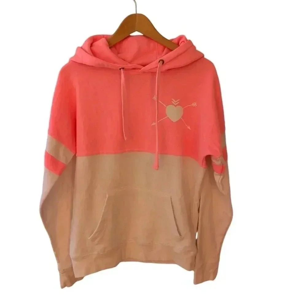 Exist Women's Pink and White Los Angeles Hoodie Sweatshirt Cotton SZ M